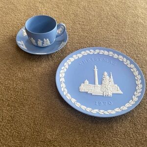 Wedgwood Jasperware blue teacup and saucer.